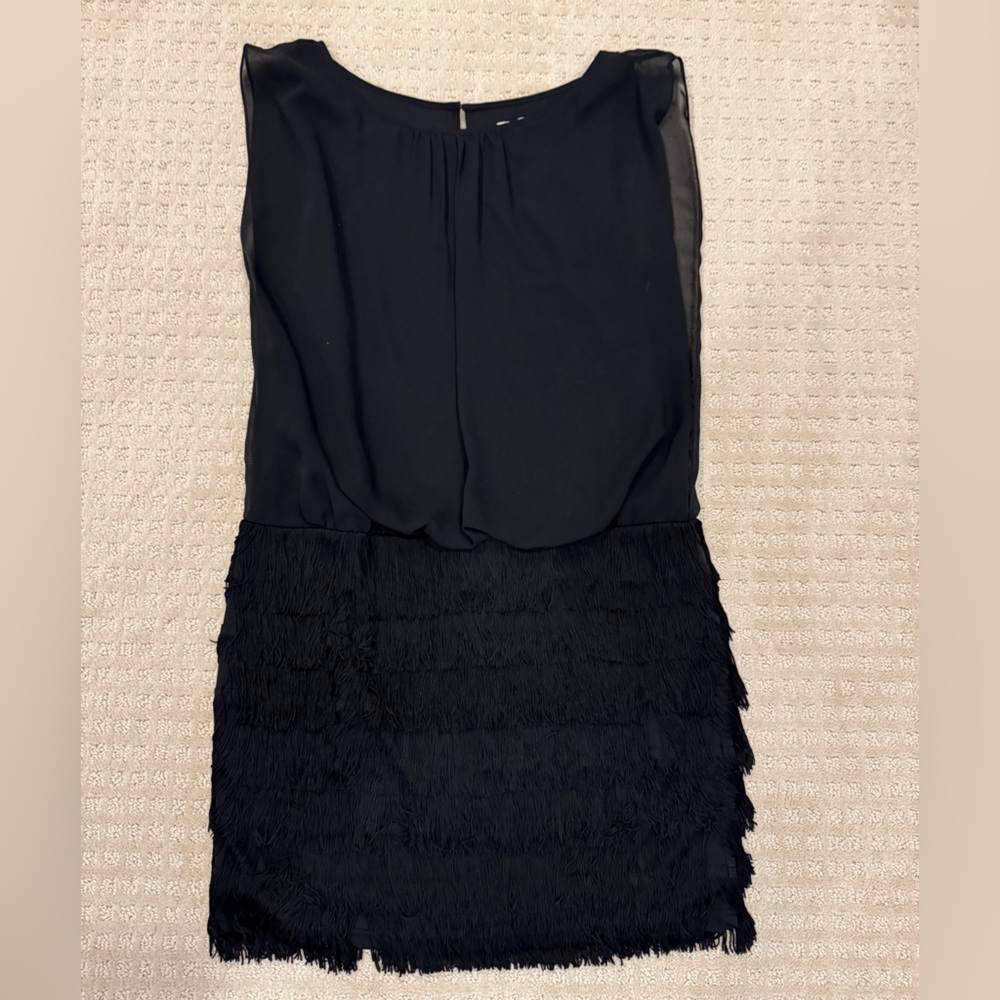 Aiden Black Sheath Mini Fringe Dress